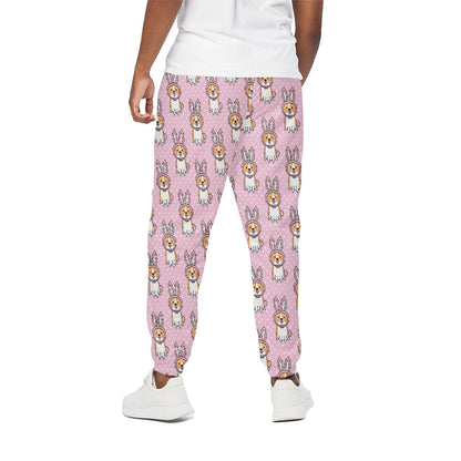 Bunny Corgi Pattern Print Cotton Pants
