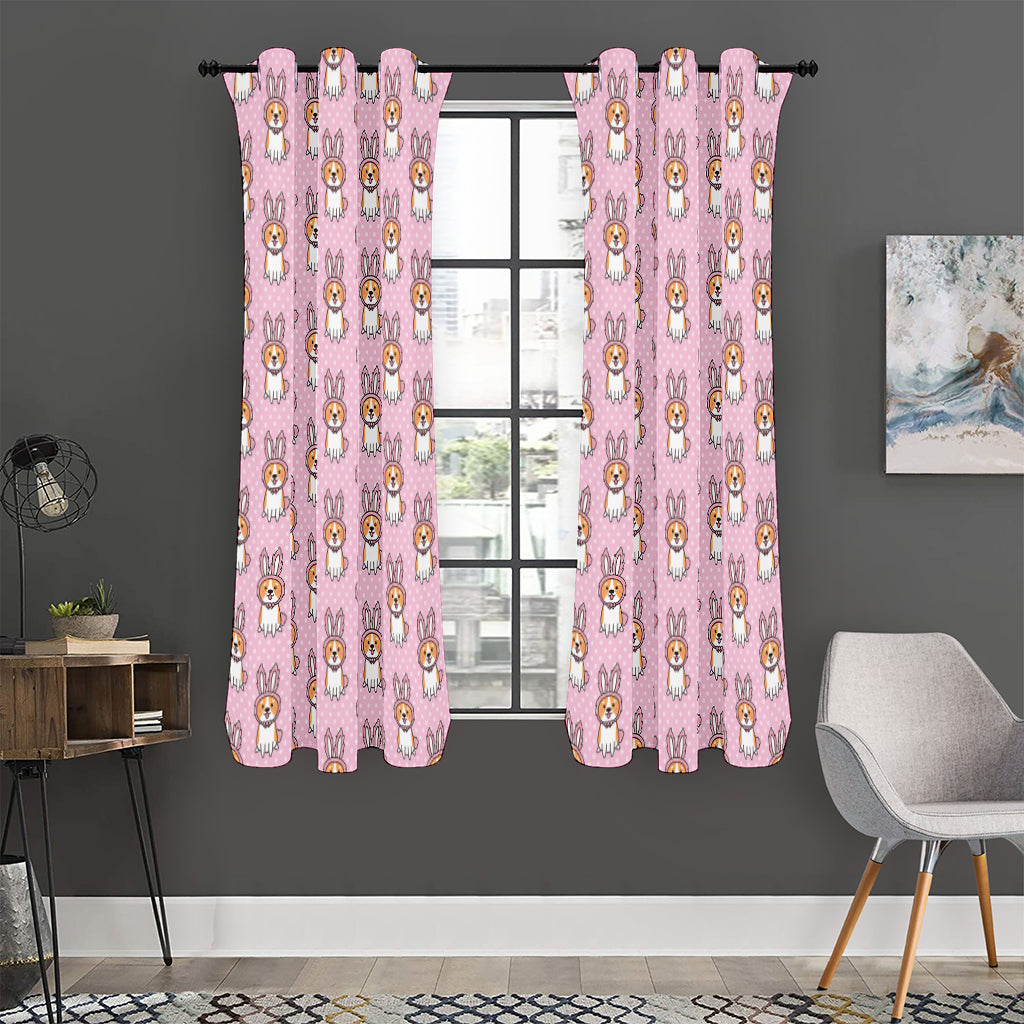 Bunny Corgi Pattern Print Curtain