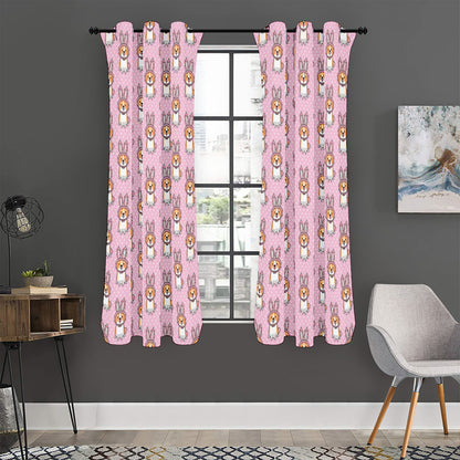 Bunny Corgi Pattern Print Curtain