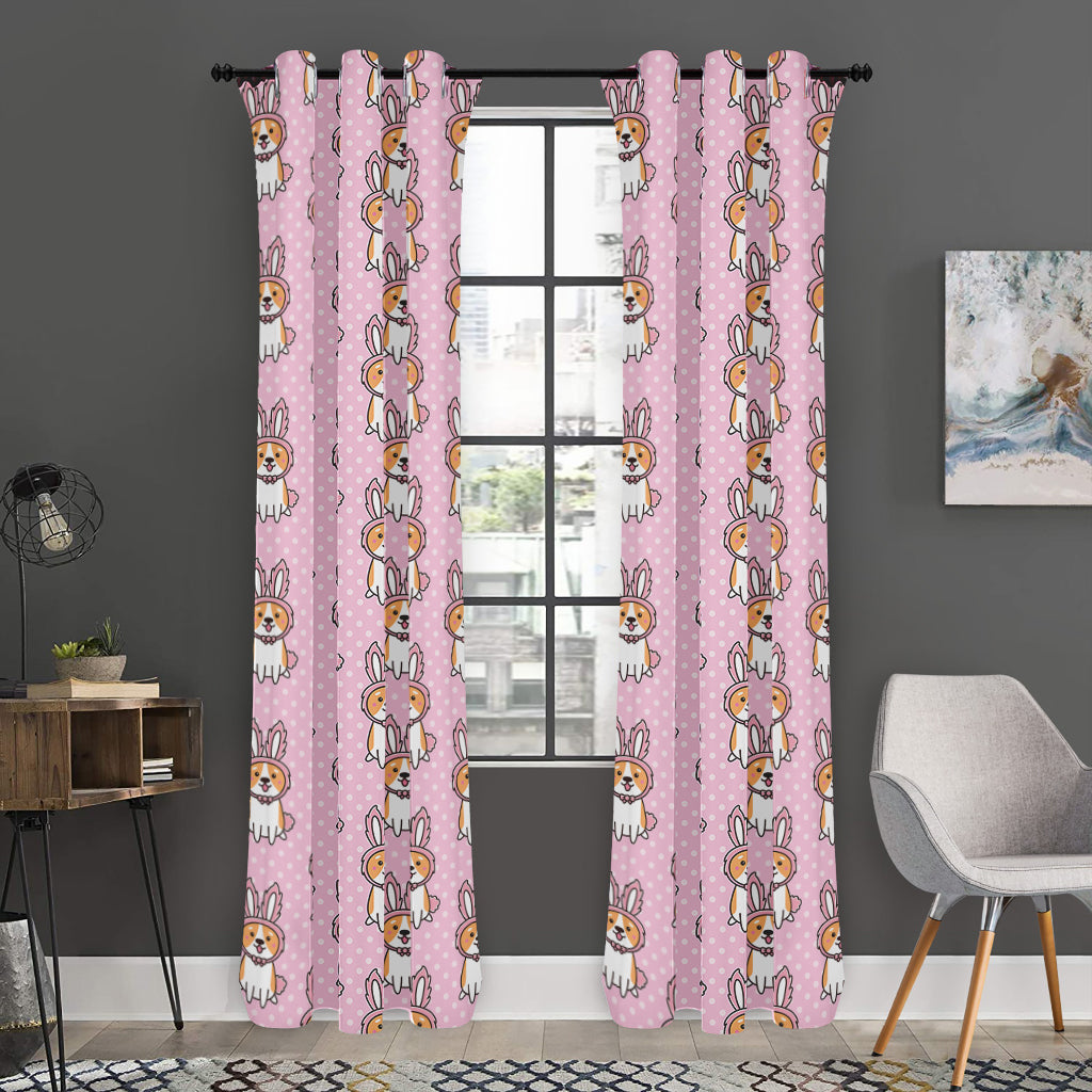 Bunny Corgi Pattern Print Curtain