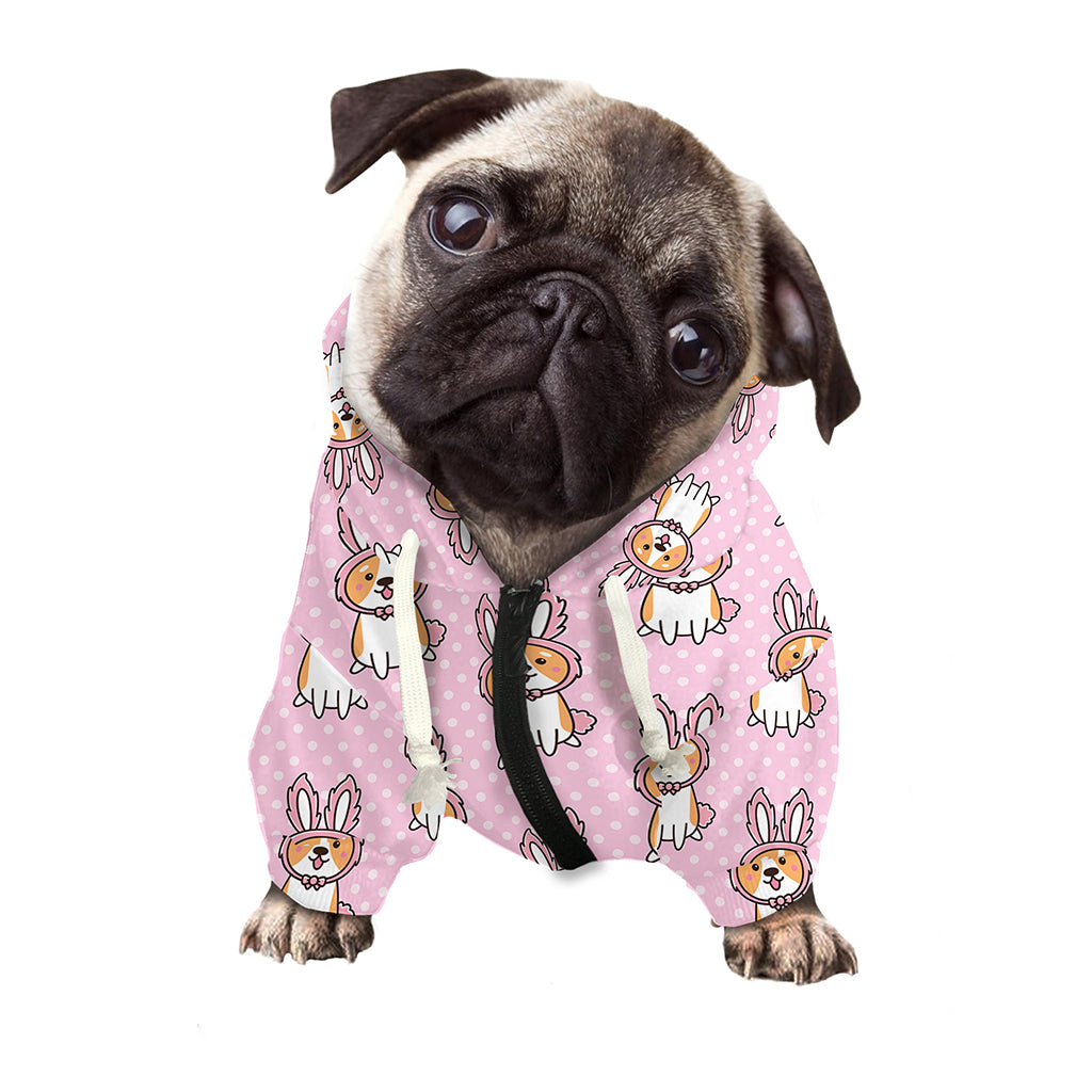 Bunny Corgi Pattern Print Dog Zip Up Hoodie
