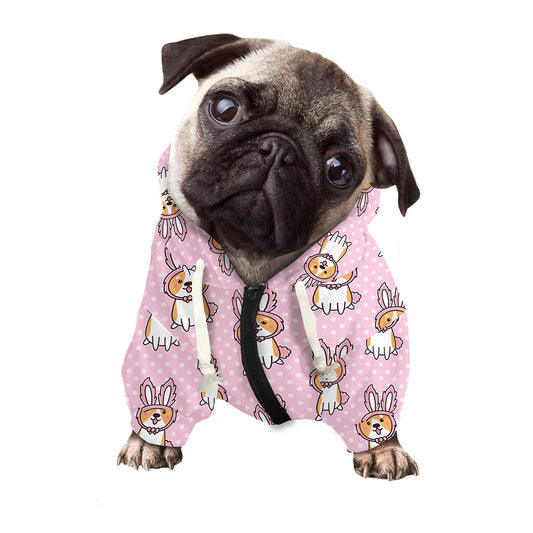 Bunny Corgi Pattern Print Dog Zip Up Hoodie
