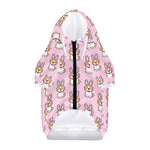 Bunny Corgi Pattern Print Dog Zip Up Hoodie