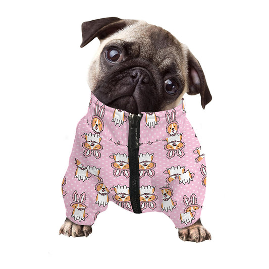 Bunny Corgi Pattern Print Dog Zip Up Jacket