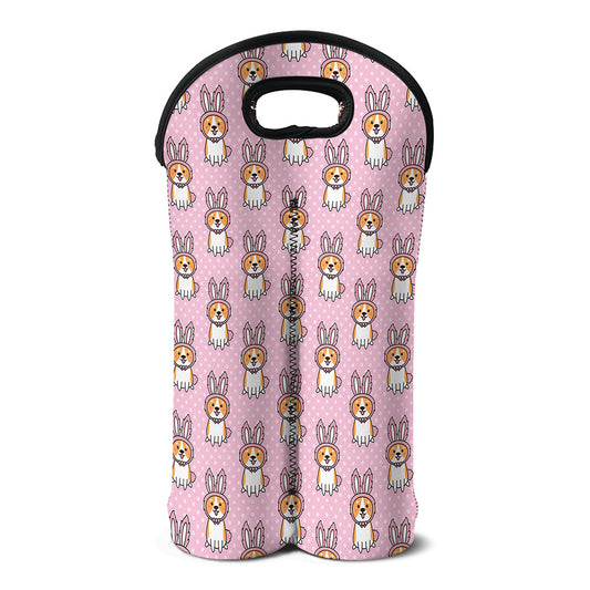 Bunny Corgi Pattern Print Double Neoprene Wine Tote