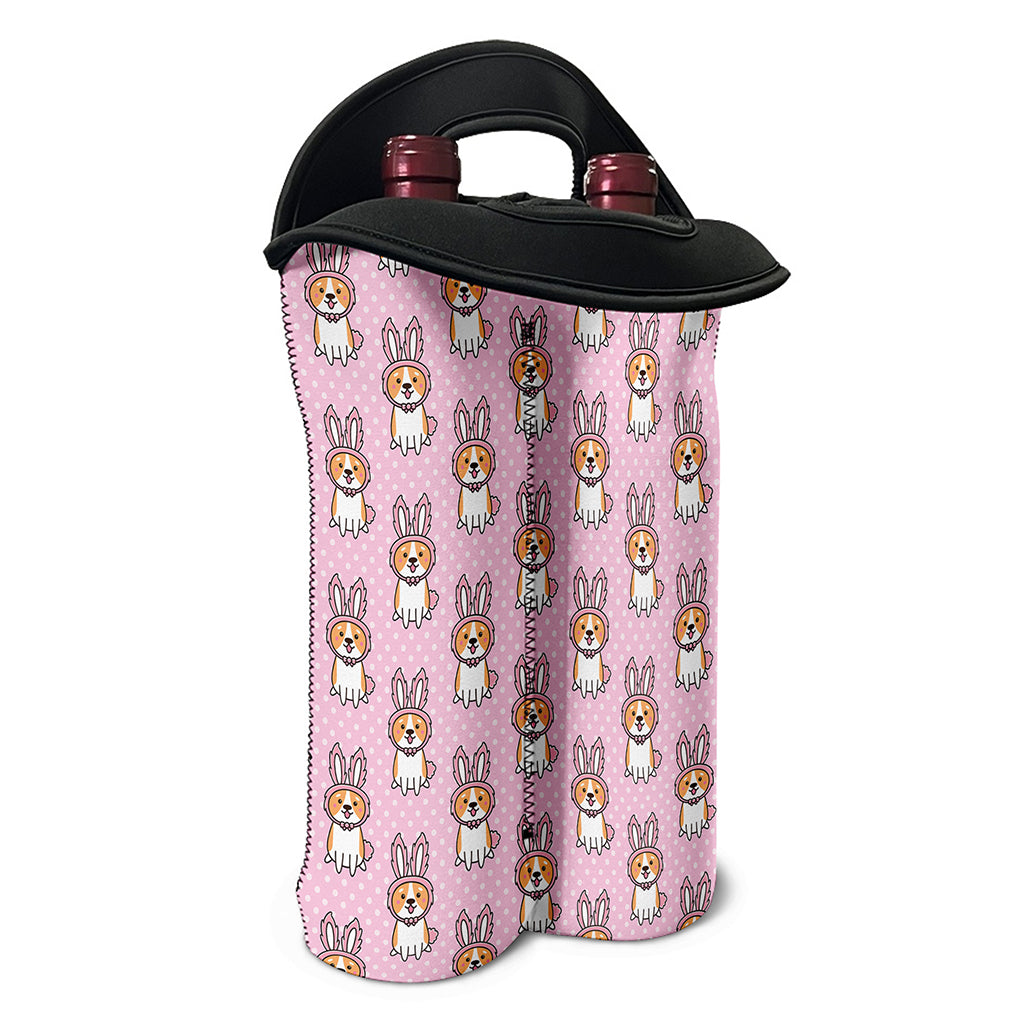 Bunny Corgi Pattern Print Double Neoprene Wine Tote