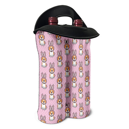 Bunny Corgi Pattern Print Double Neoprene Wine Tote