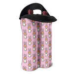 Bunny Corgi Pattern Print Double Neoprene Wine Tote