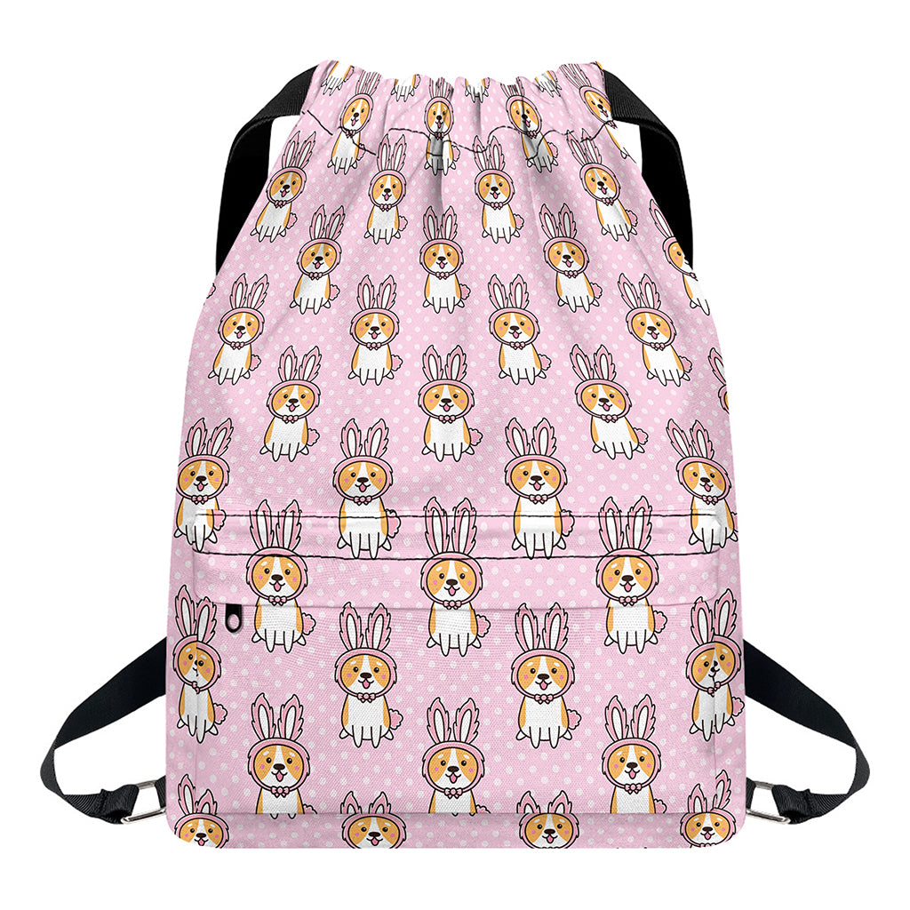 Bunny Corgi Pattern Print Drawstring Backpack