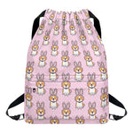 Bunny Corgi Pattern Print Drawstring Backpack