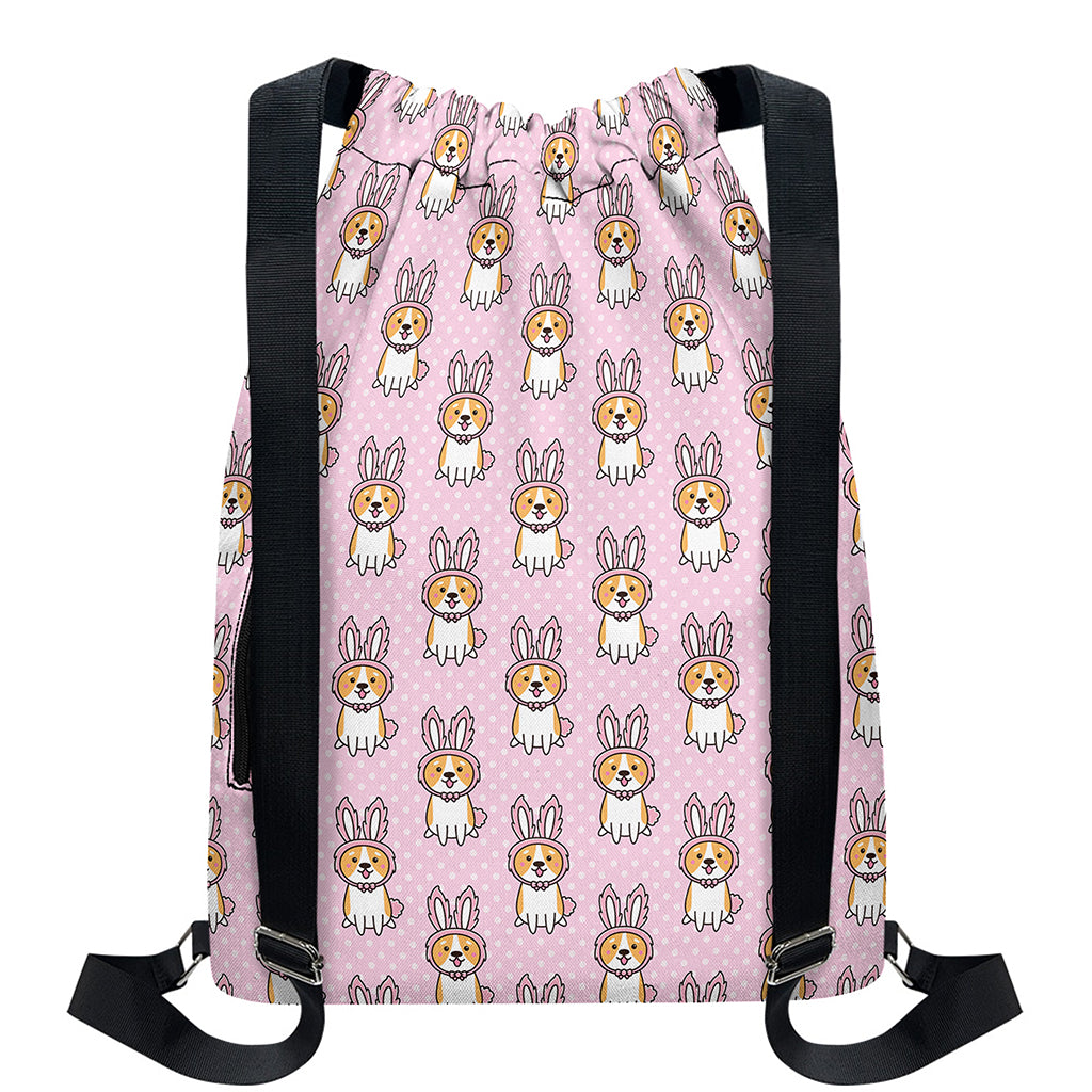 Bunny Corgi Pattern Print Drawstring Backpack