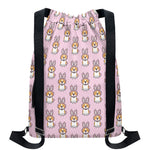 Bunny Corgi Pattern Print Drawstring Backpack
