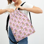 Bunny Corgi Pattern Print Drawstring Backpack