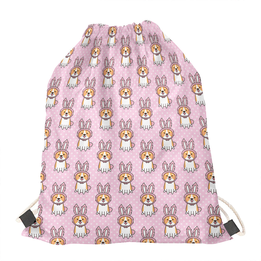 Bunny Corgi Pattern Print Drawstring Bag