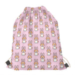Bunny Corgi Pattern Print Drawstring Bag