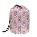 Bunny Corgi Pattern Print Drawstring Makeup Bag