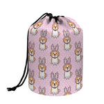 Bunny Corgi Pattern Print Drawstring Makeup Bag