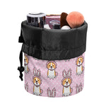 Bunny Corgi Pattern Print Drawstring Makeup Bag