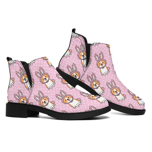 Bunny Corgi Pattern Print Flat Ankle Boots