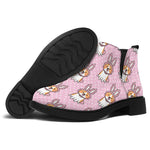 Bunny Corgi Pattern Print Flat Ankle Boots