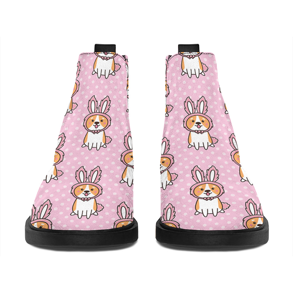 Bunny Corgi Pattern Print Flat Ankle Boots