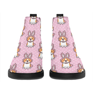 Bunny Corgi Pattern Print Flat Ankle Boots