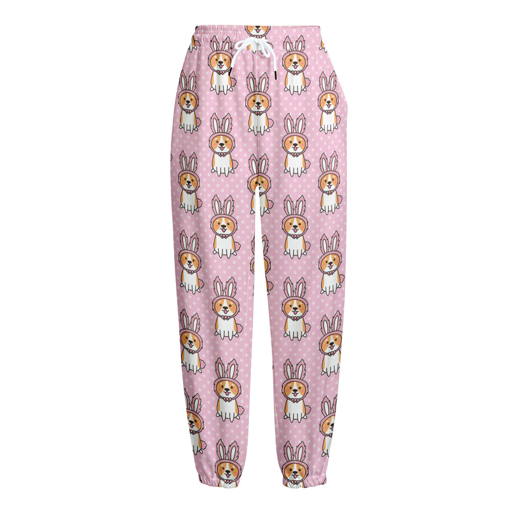 Bunny Corgi Pattern Print Fleece Lined Knit Pants