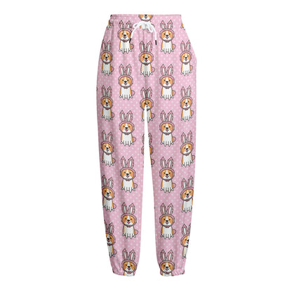 Bunny Corgi Pattern Print Fleece Lined Knit Pants