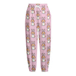 Bunny Corgi Pattern Print Fleece Lined Knit Pants
