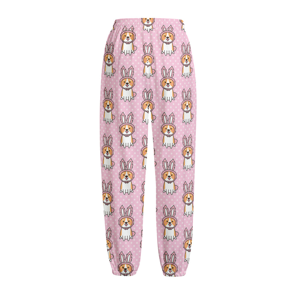 Bunny Corgi Pattern Print Fleece Lined Knit Pants