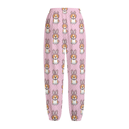 Bunny Corgi Pattern Print Fleece Lined Knit Pants