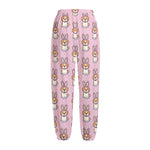 Bunny Corgi Pattern Print Fleece Lined Knit Pants