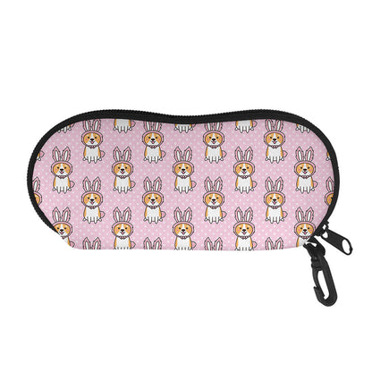 Bunny Corgi Pattern Print Glasses Case