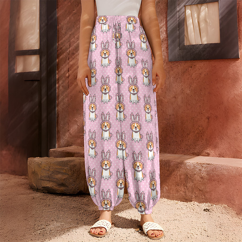 Bunny Corgi Pattern Print Harem Pants
