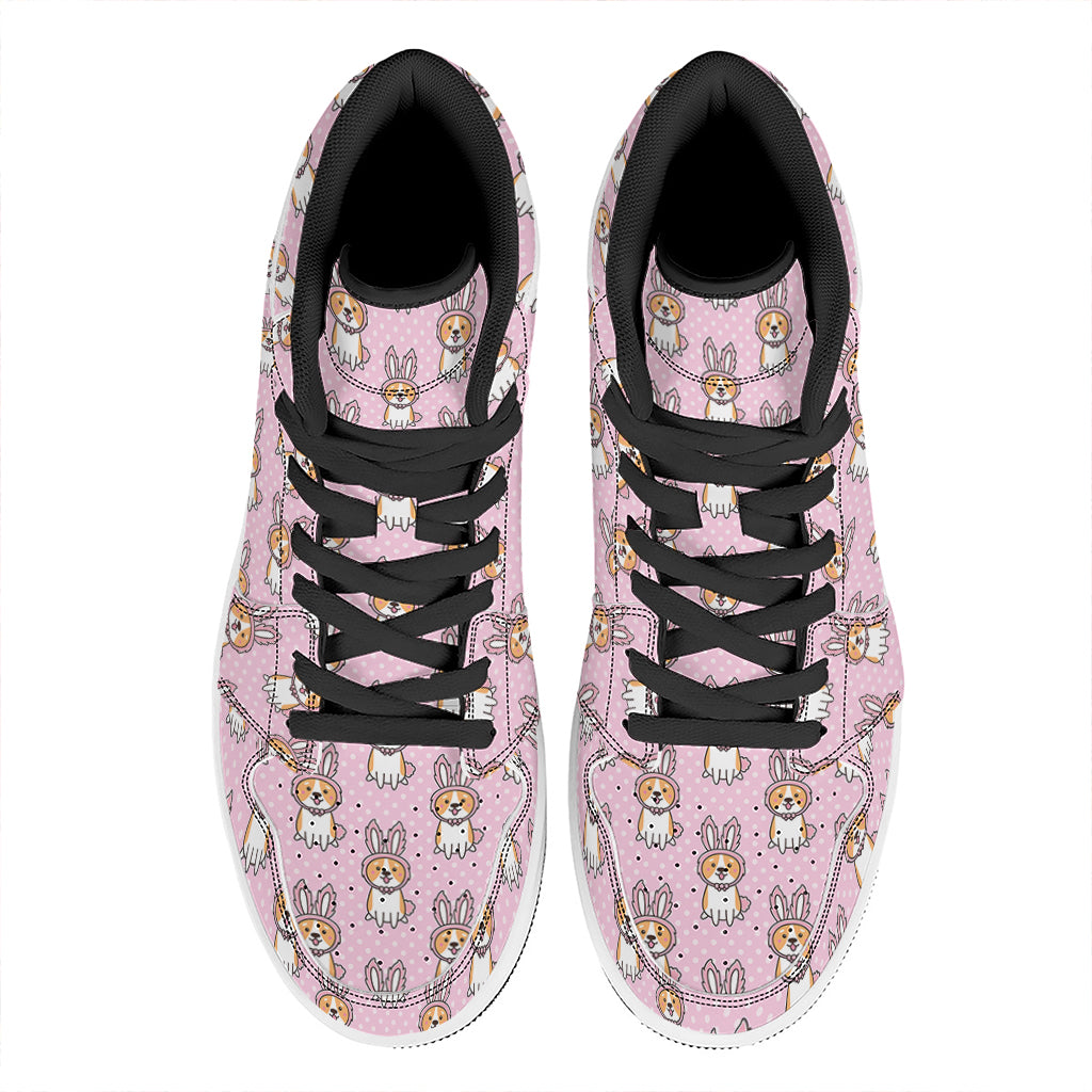 Bunny Corgi Pattern Print High Top Leather Sneakers