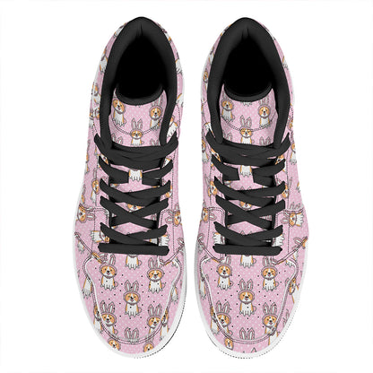 Bunny Corgi Pattern Print High Top Leather Sneakers
