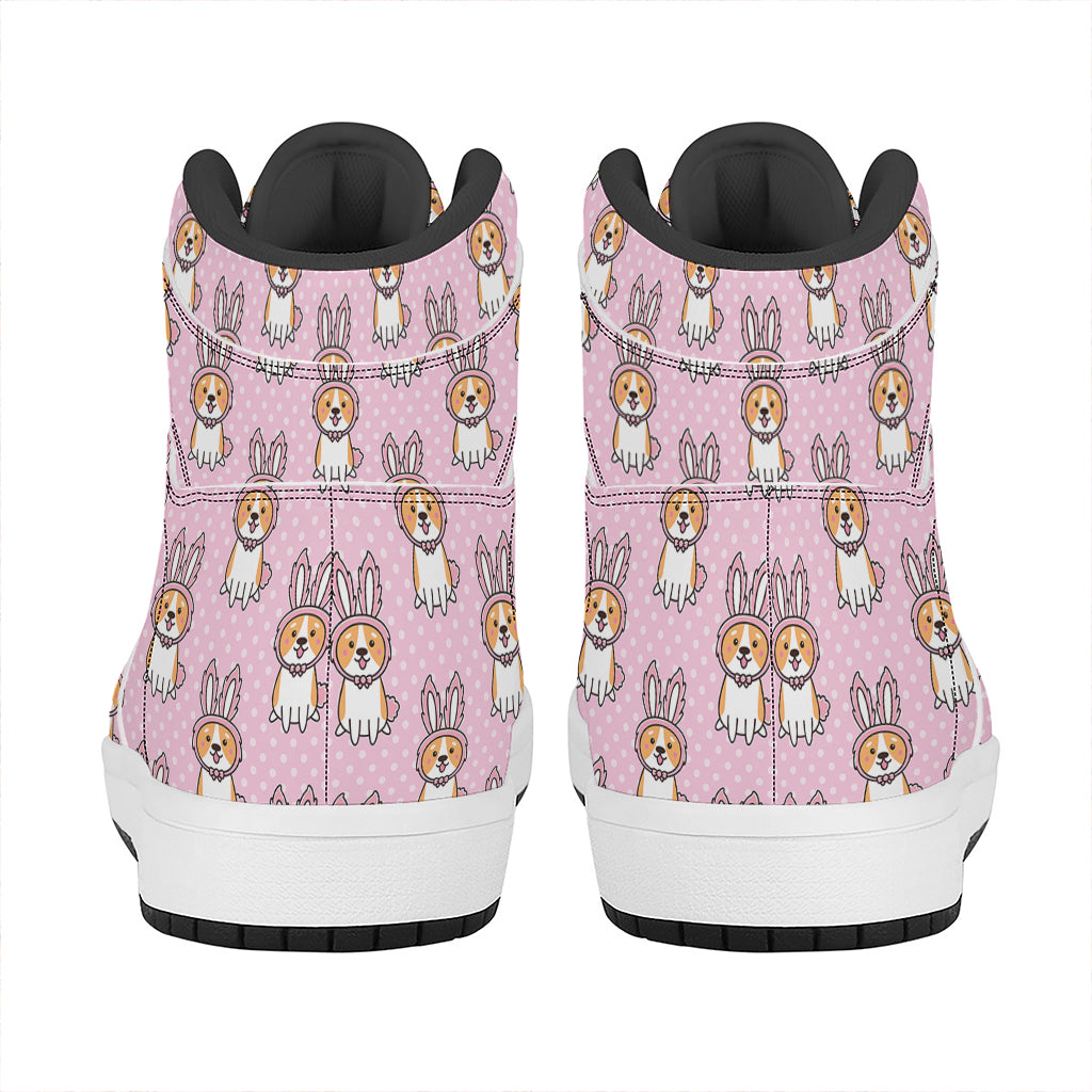 Bunny Corgi Pattern Print High Top Leather Sneakers