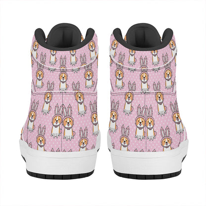 Bunny Corgi Pattern Print High Top Leather Sneakers
