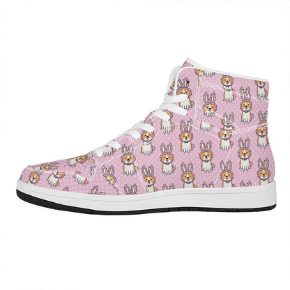 Bunny Corgi Pattern Print High Top Leather Sneakers