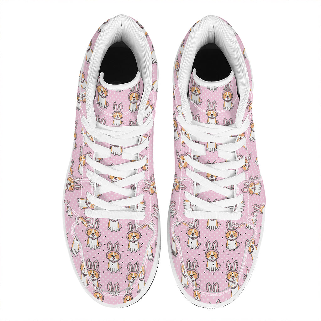 Bunny Corgi Pattern Print High Top Leather Sneakers