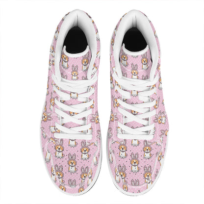 Bunny Corgi Pattern Print High Top Leather Sneakers