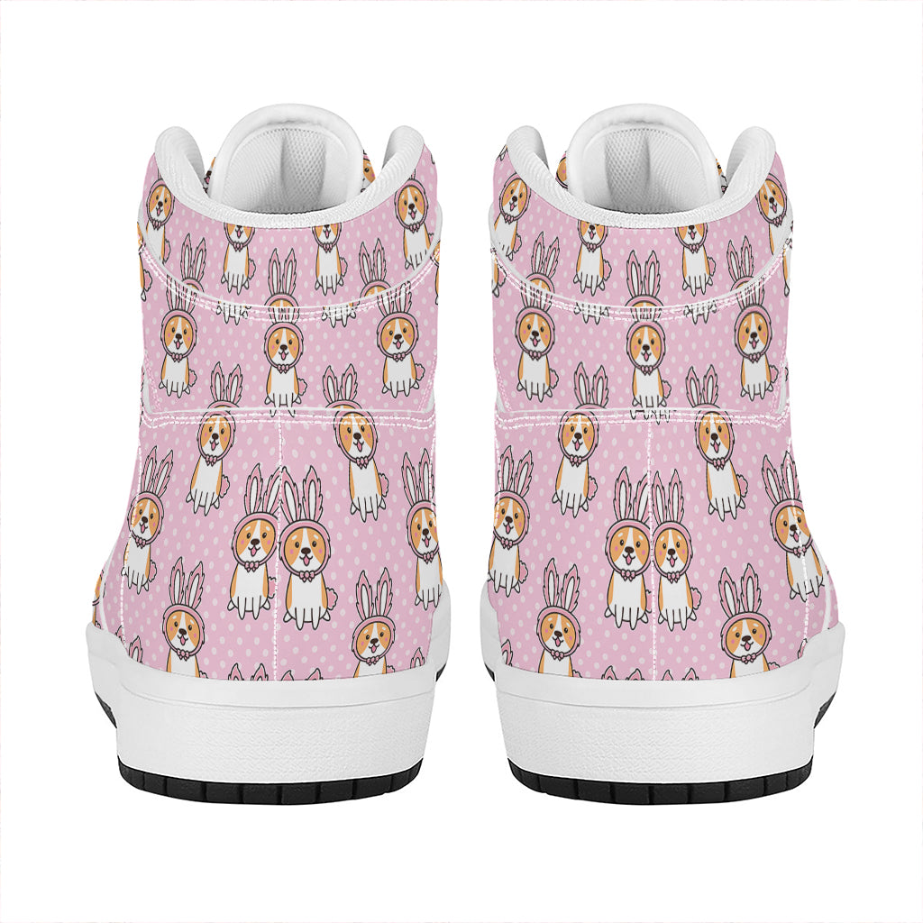 Bunny Corgi Pattern Print High Top Leather Sneakers