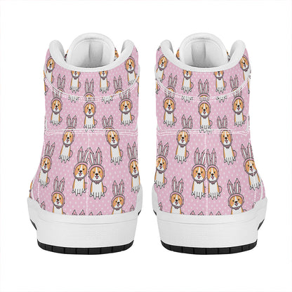 Bunny Corgi Pattern Print High Top Leather Sneakers