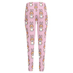 Bunny Corgi Pattern Print High-Waisted Pocket Leggings