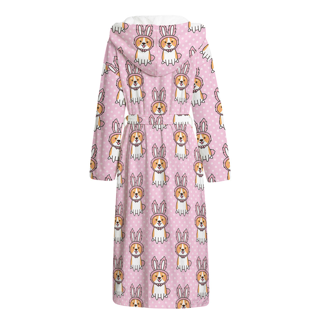 Bunny Corgi Pattern Print Hooded Bathrobe