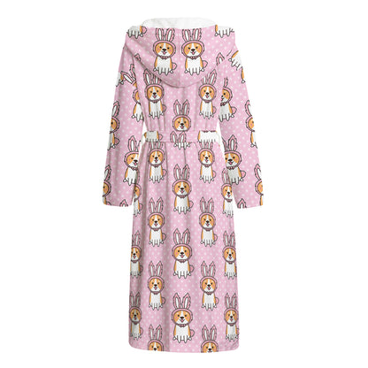 Bunny Corgi Pattern Print Hooded Bathrobe