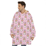 Bunny Corgi Pattern Print Hoodie Blanket