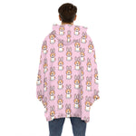 Bunny Corgi Pattern Print Hoodie Blanket