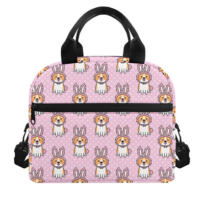 Bunny Corgi Pattern Print Insulated Lunch Bag