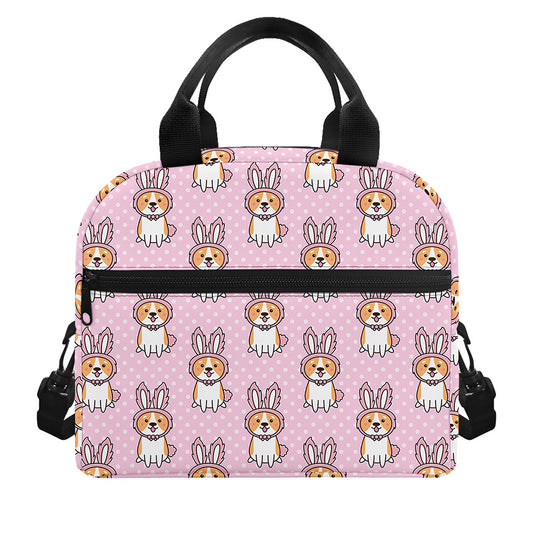 Bunny Corgi Pattern Print Insulated Lunch Bag